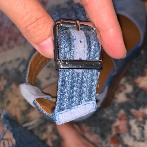 HALSTON Blue Suede Espadrille Wedge Heels Double Ankle Straps Size 8.5 Like NEW - Picture 5 of 11